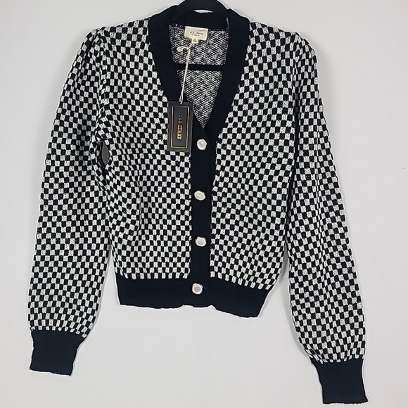 NEW 143 Story by Lineup Woman Big City Nights Checkered Cardigan Button Up Sz S - Picture 1 of 5